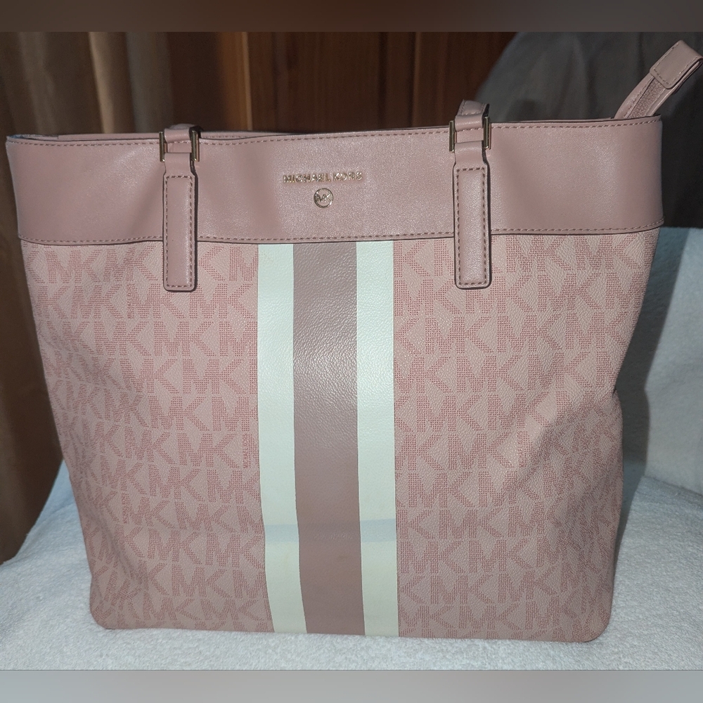 Michael Kors Center Stripe Large Morgan Pink Tote
